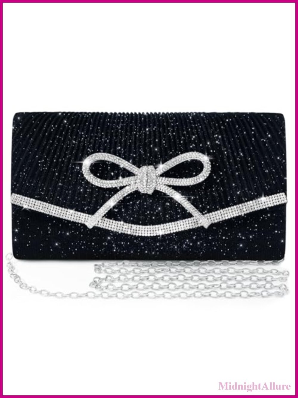 Sparkly Rhinestone Bow Clutch Evening Bag with Chain Crossbody Wedding Party